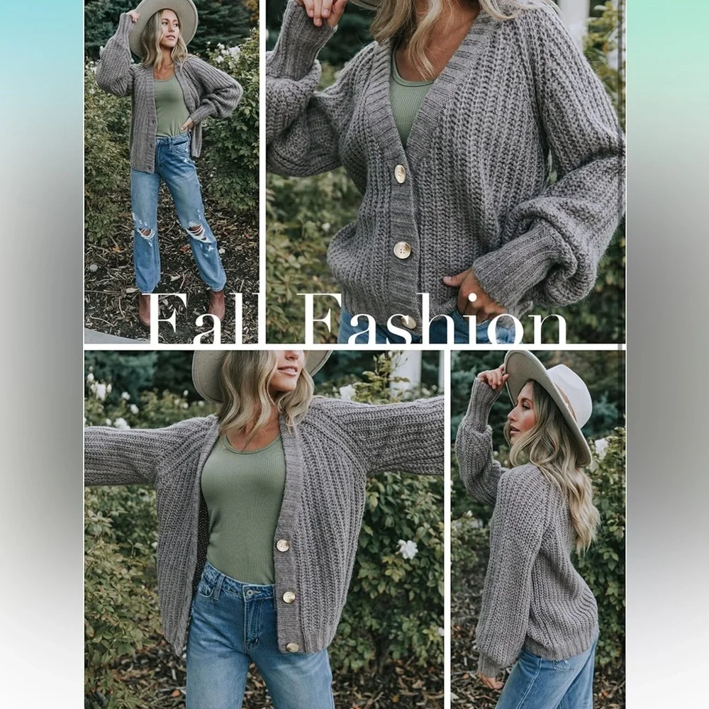 Chunky Knit Open Front Sweater Long Sleeve Button Loose Short Cardigan
8093 - Picture 9 of 9